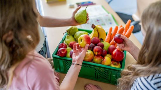 Kinder greifen nach Obst 