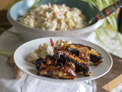 Asia Portobello und gmanschter Kartoffel-Kichererbsen-Salat