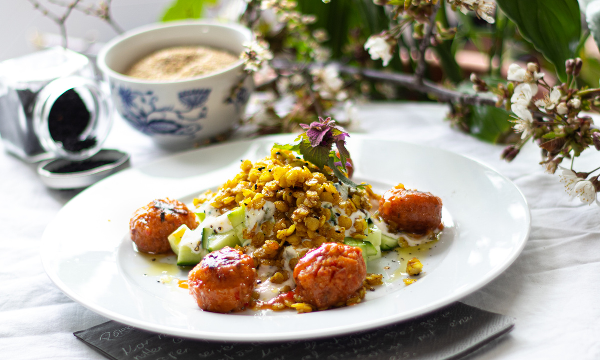 Linse Gurke Curry Soja Bällchen