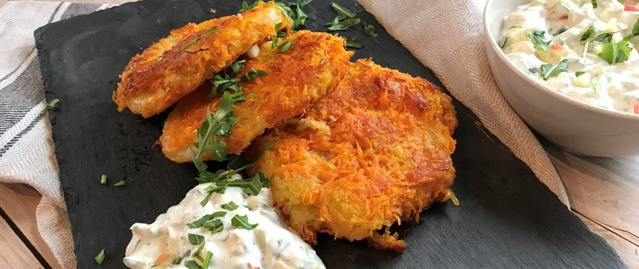 Kohlrabischnitzel mit Möhren-Kartoffelkruste 