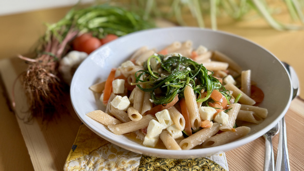 Mönchsbart mit Feta und Penne