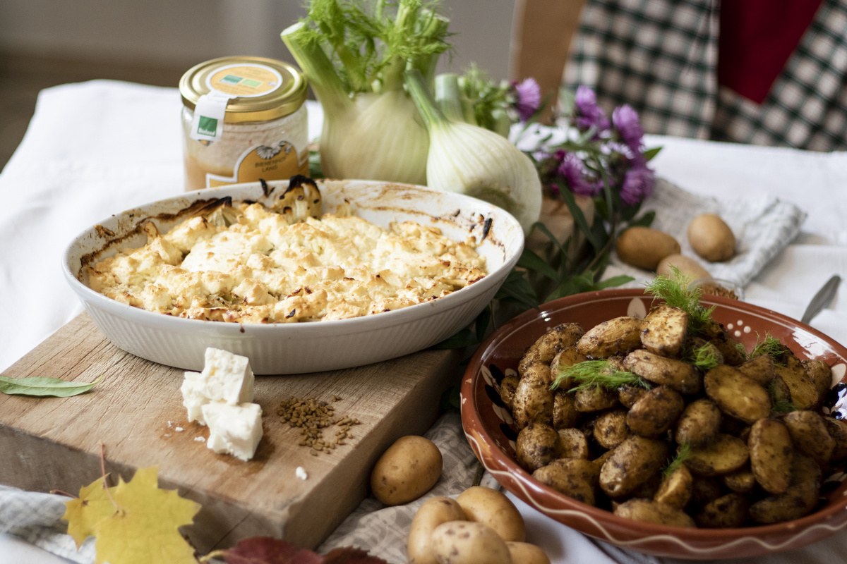 Honig Feta Fenchel mit Drillingen