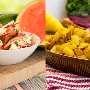 Melonensalat und Ofenkürbis