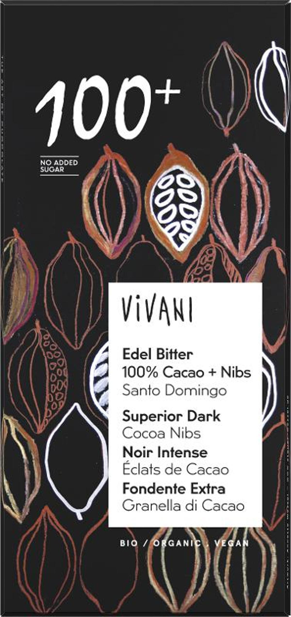 Produktfoto zu Schokolade Edel Bitter 100% Cacao + Nibs
