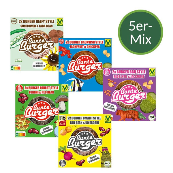Produktfoto zu 5er MIX BUNTE BURGER vegan