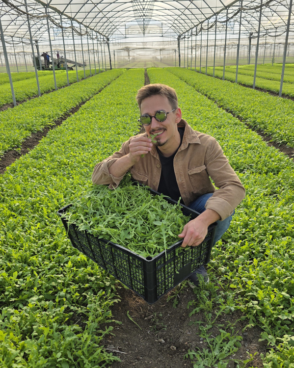 David Baumann beim Erzeugerbesuch in Italien beim Betrieb Cavalier Mellone.