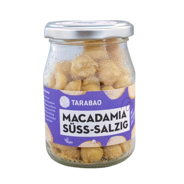 Produktfoto zu Bio Macadamia geröstet mit Salz und Ahornsirup im Mehrwegglas (130 g)