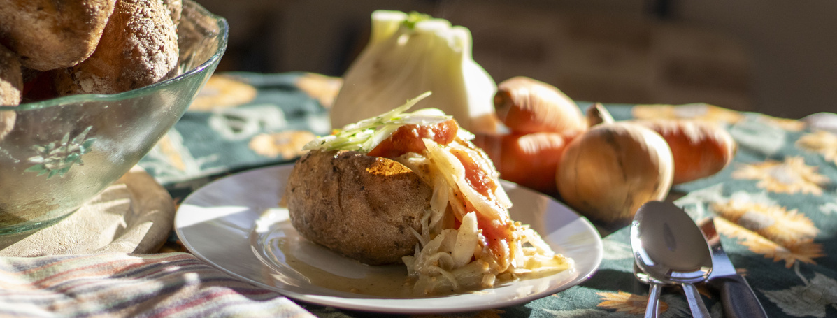 Ofenkartoffel mit Fenchel-Karotte-Senf-Magie 