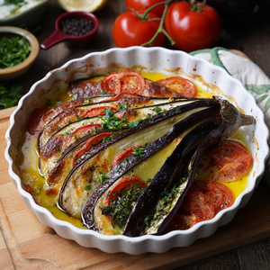 Gebackene Aubergine mit Dip