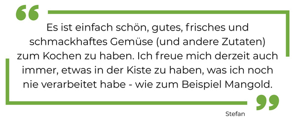 KI generiert: Zitat über den Genuss frischer Zutaten zum Kochen, erwähnt Mangold.