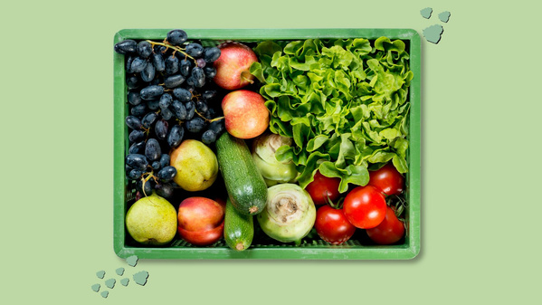 Schnupperkiste mit Obst und Gemüse vom Baumannshof