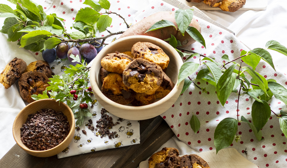 Süßkartoffel Kokos Cookies mit Schokolade