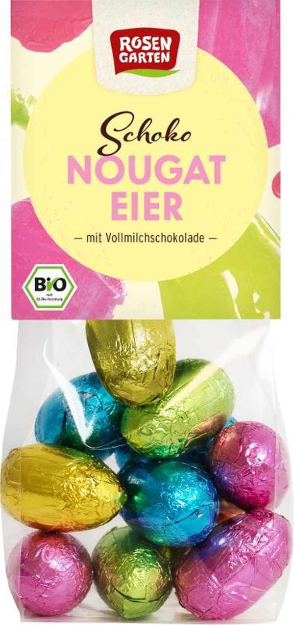 Produktfoto zu Schoko-Nougat Eier in buntem Staniol